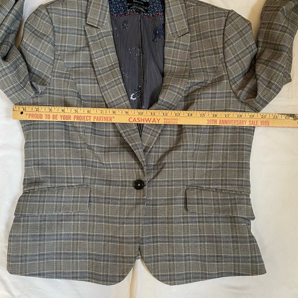 RW&CO Women's Single Breasted Fitted Tailored Blazer Grey Blue Plaid 14 Academia - Picture 13 of 16